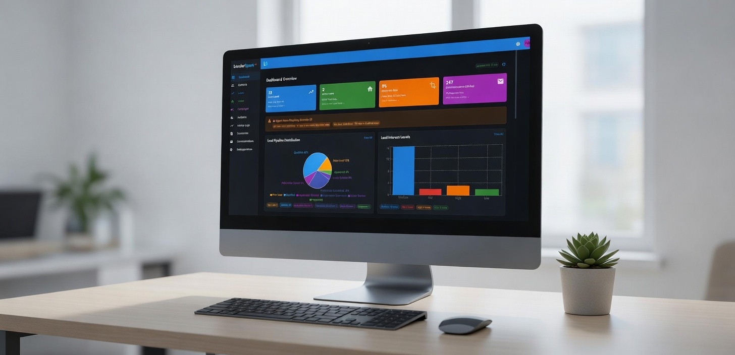 LenderSpark Dashboard Dark Mode - Pipeline distribution, lead interest levels, and analytics